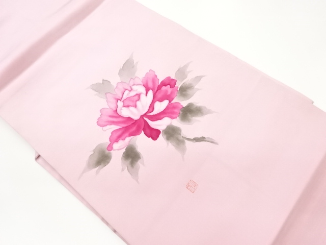 塩瀬手描き牡丹模様名古屋帯